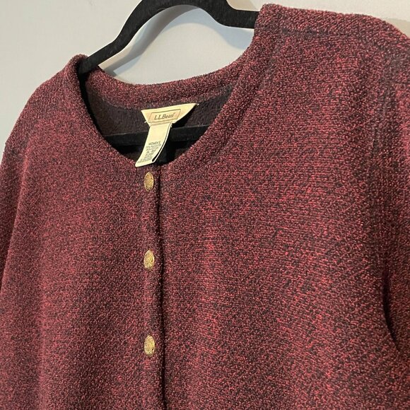 EUC Vintage LL Bean Textured Fleece Cardigan Jacket Burgundy XL - Picture 4 of 5